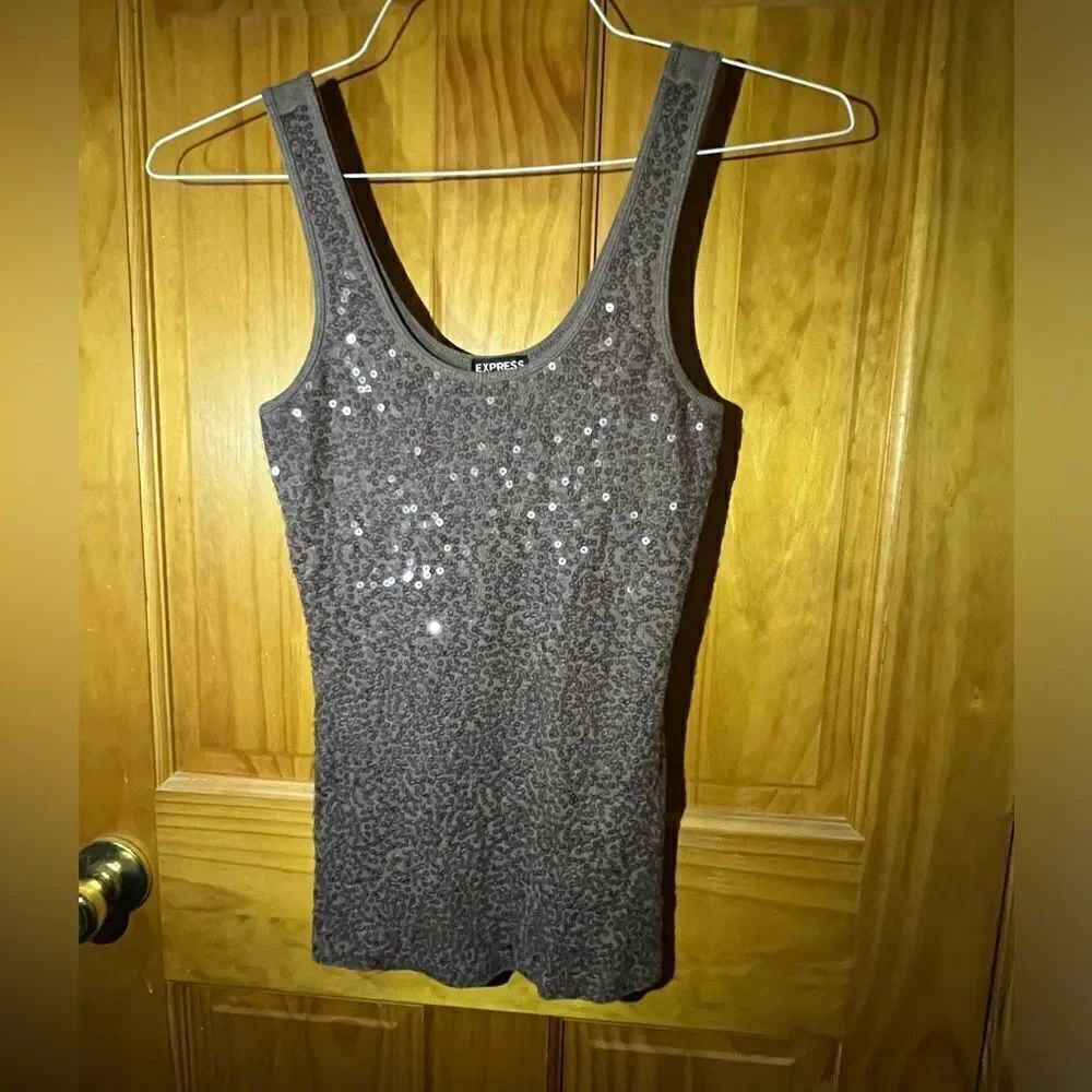 Express mocha color size S sequin embellished tank top